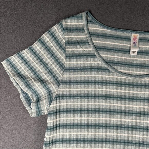 Lularoe Shirt Womens Large Green White Striped Short Sleeve Stretch Casual Top - Picture 3 of 7